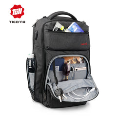 Large Capacity USB External Charging Laptop Backpack with multi section front pockets