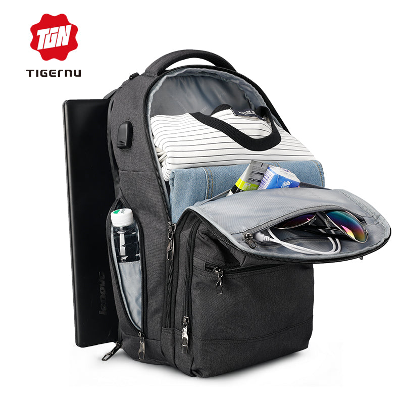 Large Capacity USB External Charging Laptop Backpack with multi section front pockets
