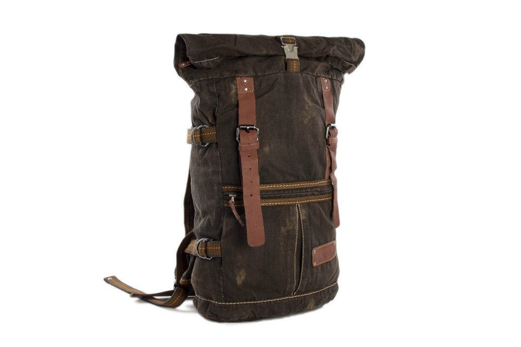 Waxed Canvas and Leather Backpack Casual Backpack Rucksack School Backpack - itechitrek