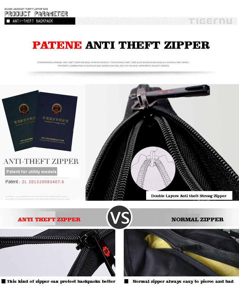 backpack with anti theft zipper